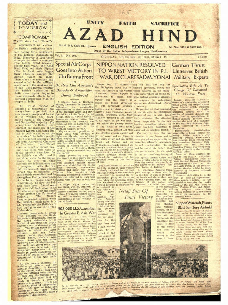 Azad Hind - English - Vol. 1 - No. 500 - 1944-10-28 | PDF