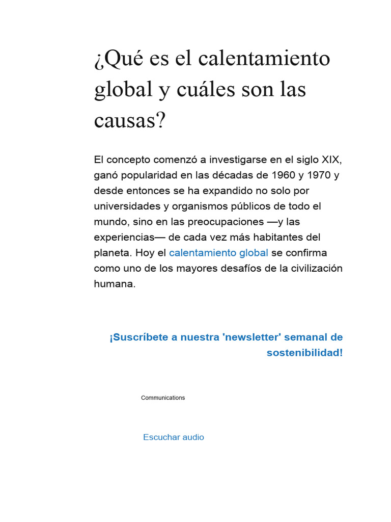 ¿Qué Es El Calentamiento Global y Cuáles Son Las Causas | PDF | Cambio ...