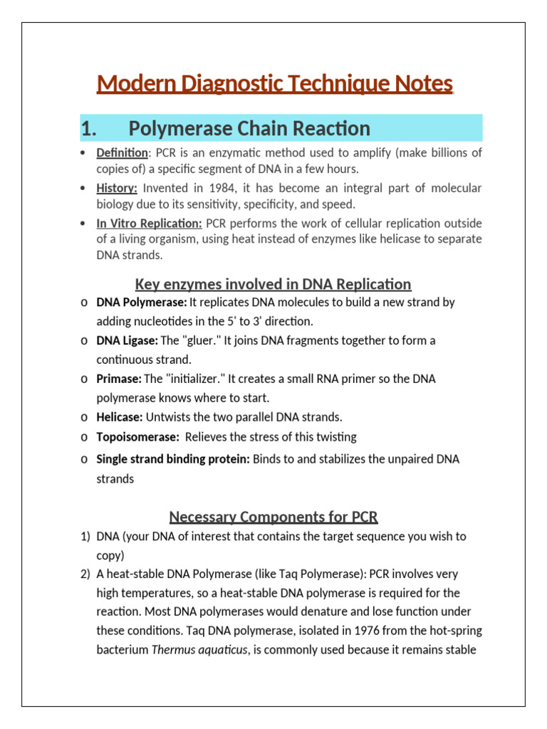 Modern Diagnostic Technique Notes | PDF | Elisa | Polymerase Chain Reaction