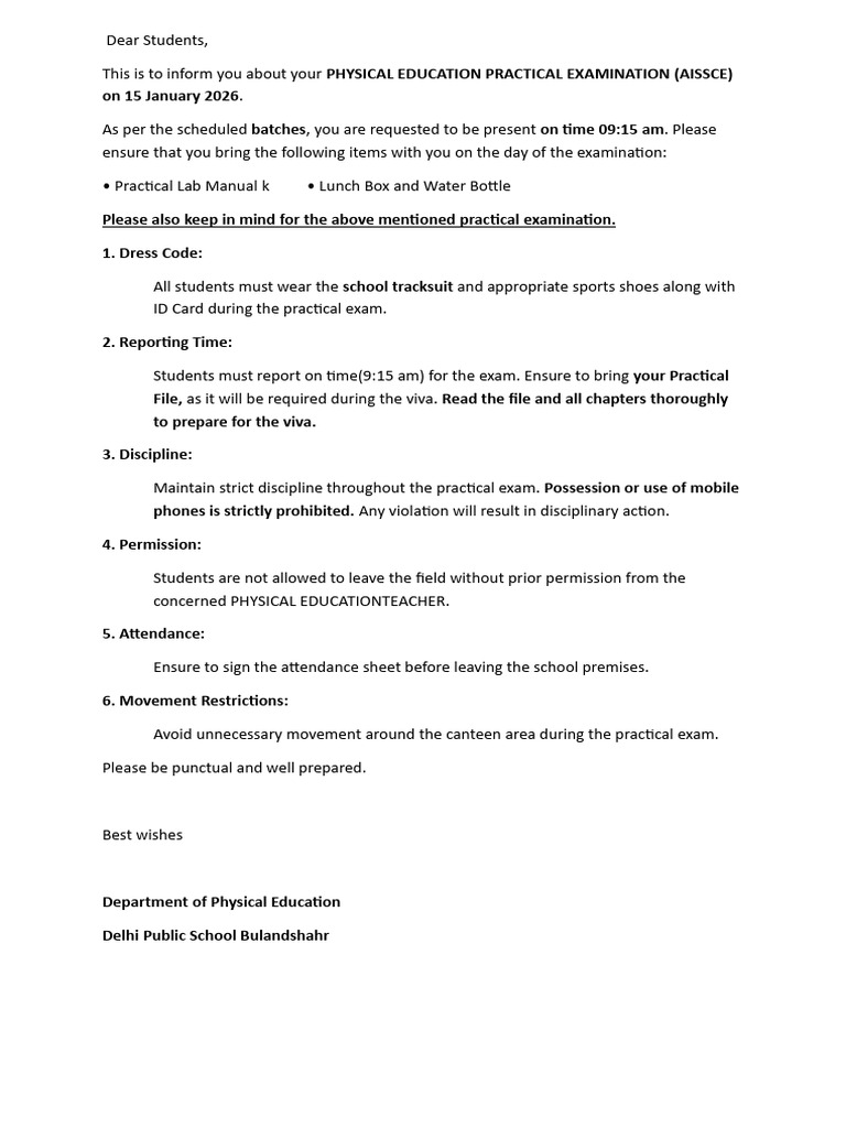 Physical Educaiton Practical Examination 2026 Guidelines | PDF