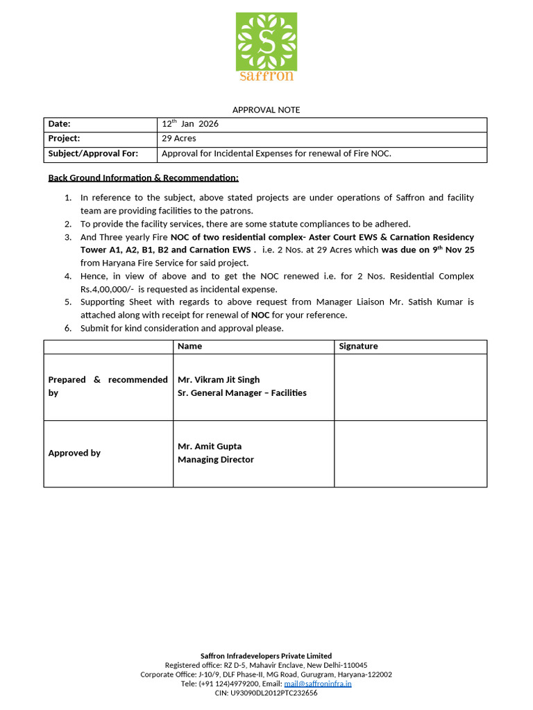 Approval Note Format - Fire NOC | PDF