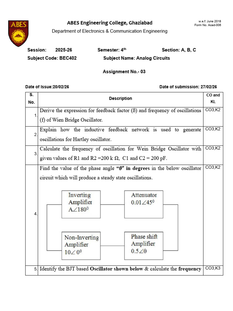Analog Circuits Assignment U-3 | PDF