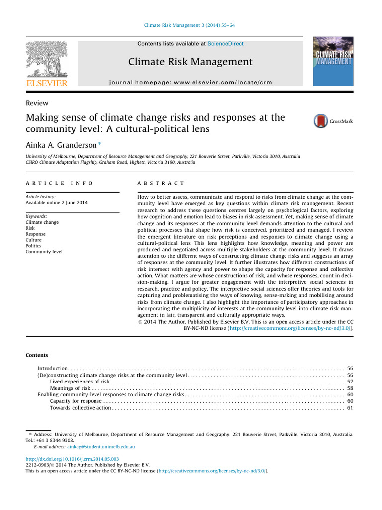 Making Sense of Climate Change Risks and Responses at The Community ...