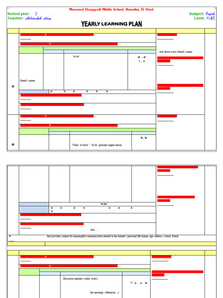 Yearly Learning Plan - 1stMS-2023-Aber - Sabil | PDF | Question | Syntax