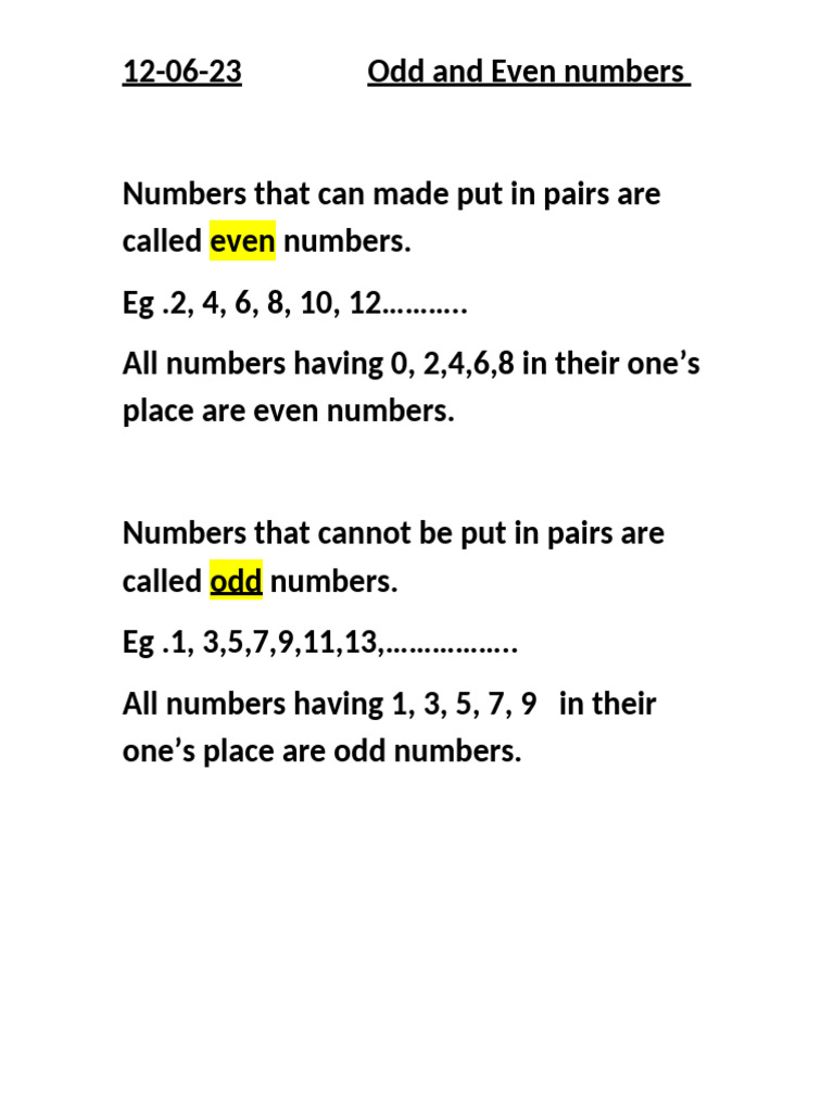 Odd Even Numbers | PDF