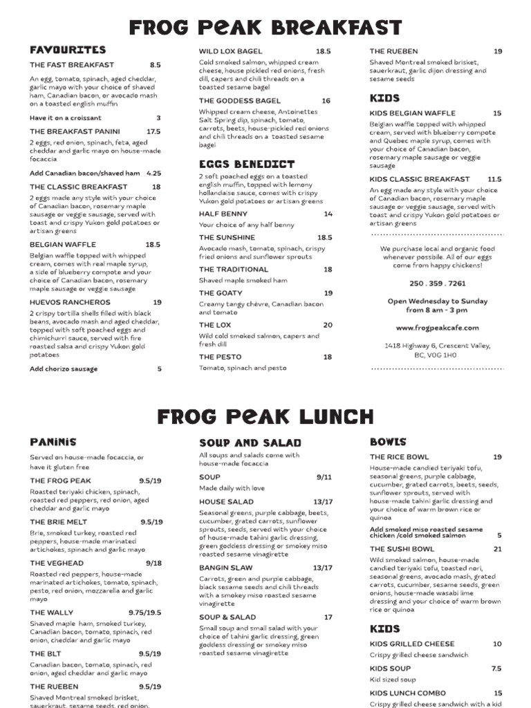 Frog Peak Takeout Menu 1 | PDF