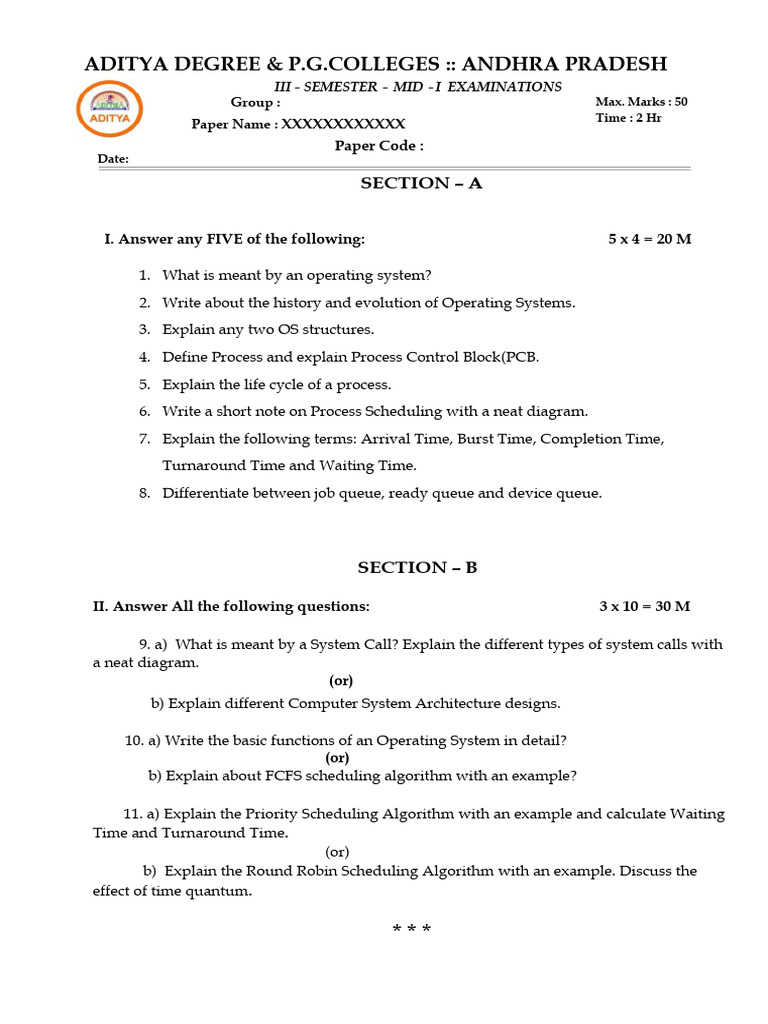 Os Model Paper - 50 Marks | PDF