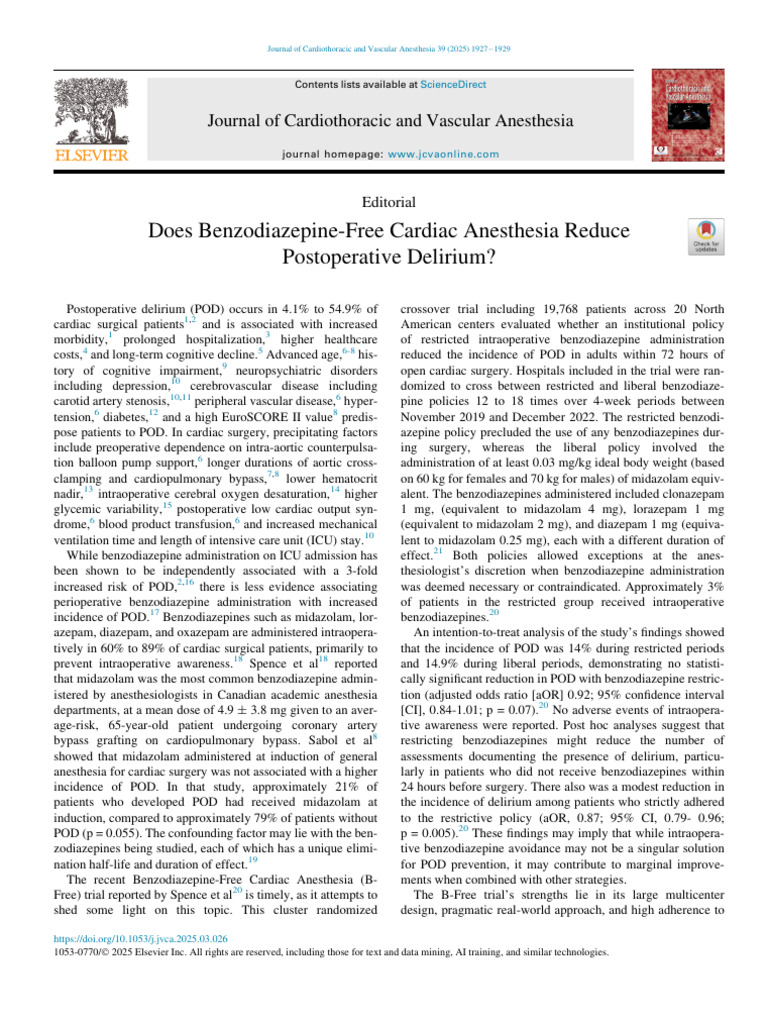 Does Benzodiazepine Free Cardiac Anesthesia Reduce | PDF | Anesthesia ...