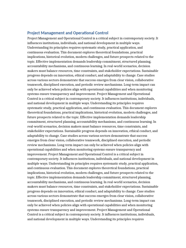Project Management and Operational Control | PDF | Evaluation | Project ...