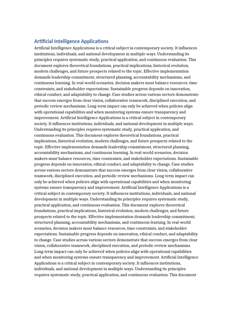 Artificial Intelligence Applications | PDF | Evaluation | Artificial ...