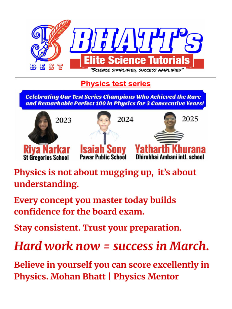 Physics and Chemistry Test Series Time Table 2026 | PDF