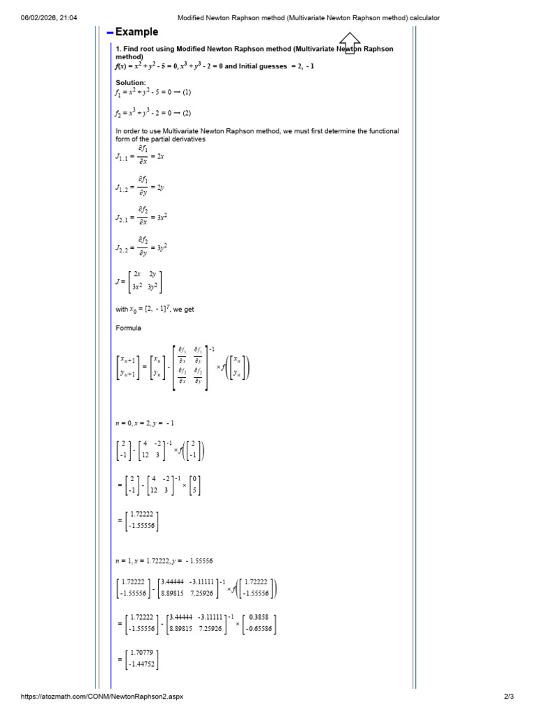 Modified Newton Raphson Method (Multivariate Newton Raphson Method ...