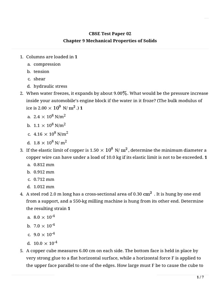 MechanicalPropertiesofSolids Paper 02 | PDF | Young's Modulus ...