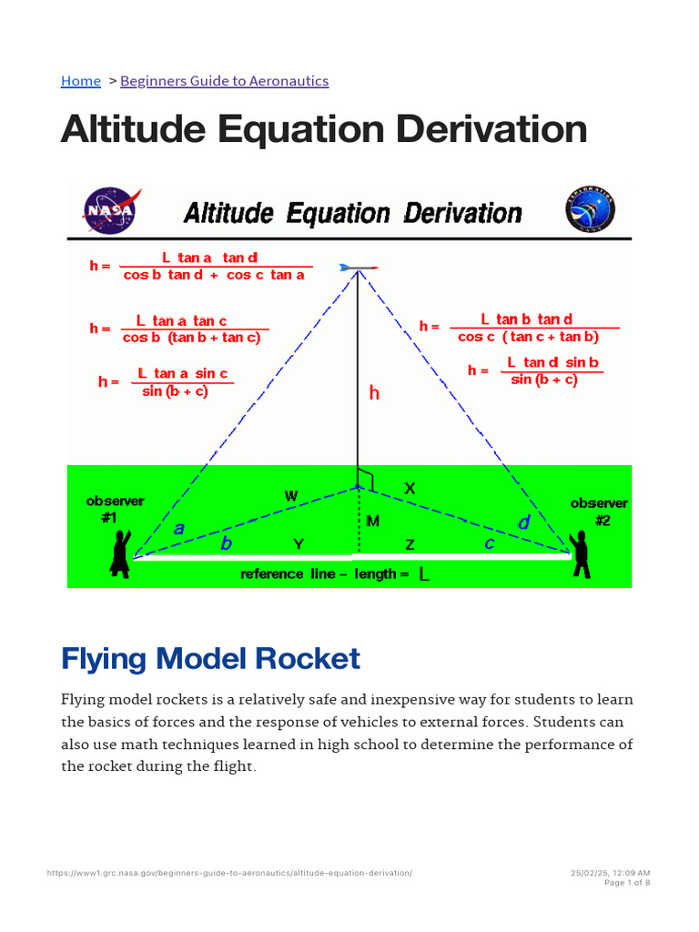 Altitude Equation Derivation - Glenn Research Center - NASA | PDF ...