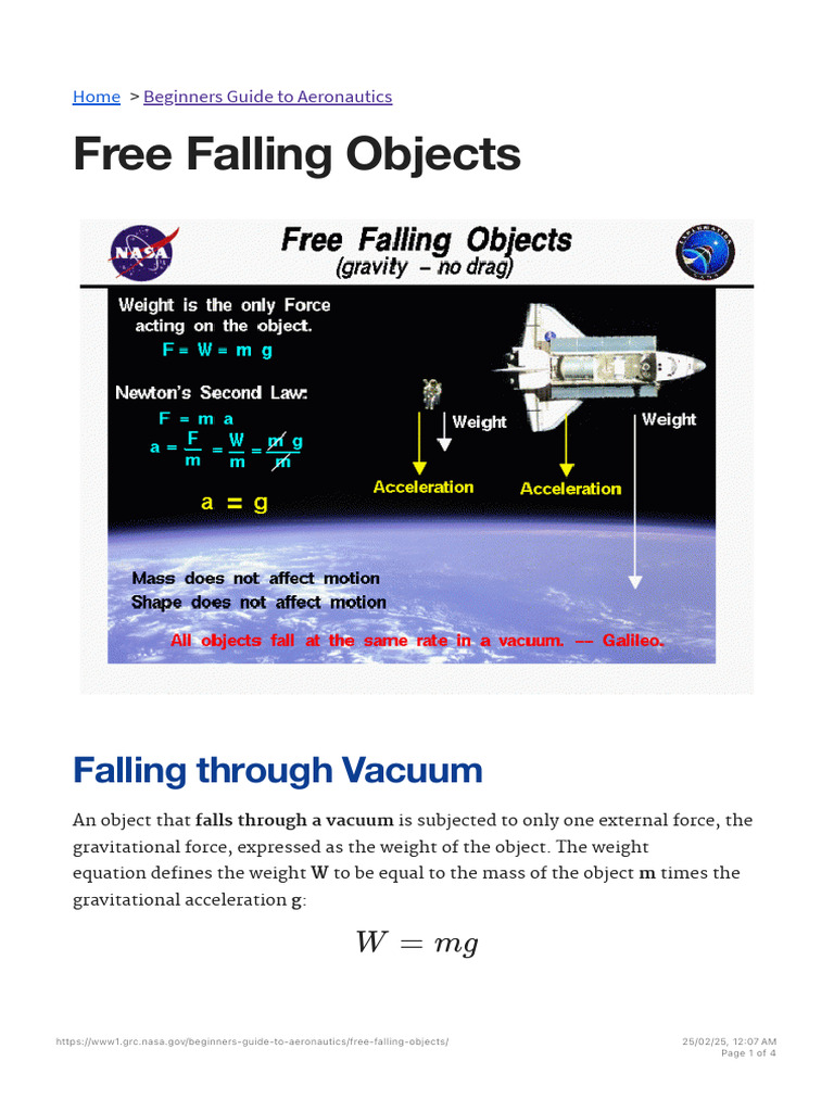 Free Falling Objects - Glenn Research Center - NASA | PDF | Mass | Weight