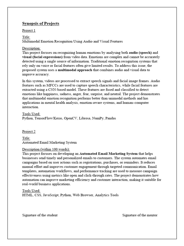 Synopsis of Projects | PDF