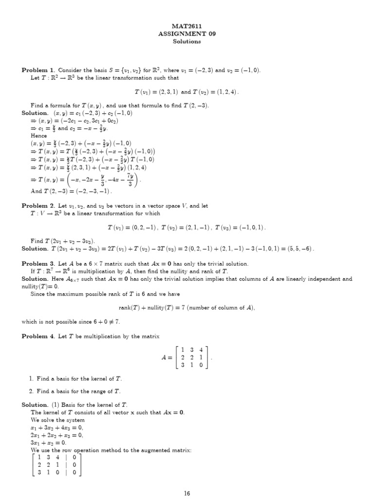 MAT2611 Assignment 9 Solutions | PDF | Mathematical Physics ...