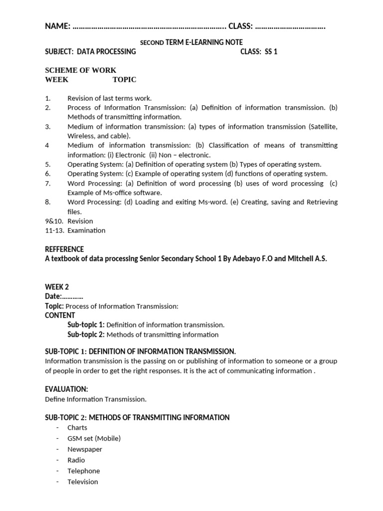 E-Note SS One 2ndterm Data Processing | PDF | Wireless | Telephone