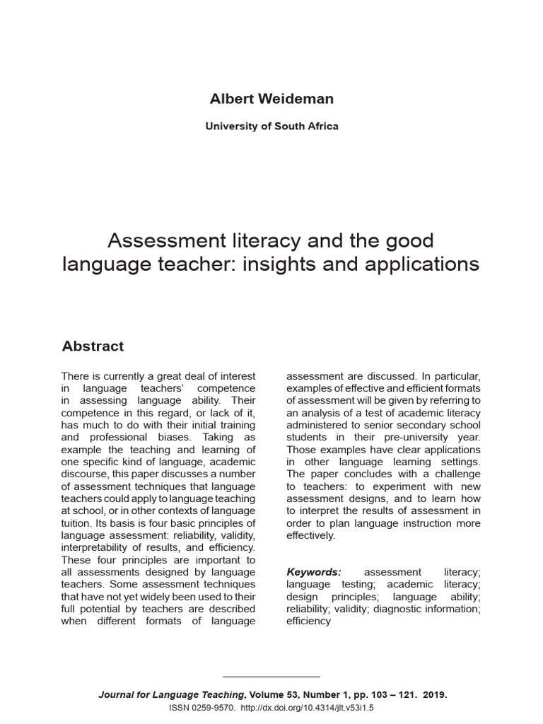 Assessment Literacy and The Good Language Teacher | PDF | Educational ...