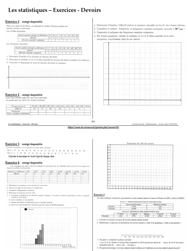 Statistiques Exercices | PDF | Analyse des données | Statistique ...