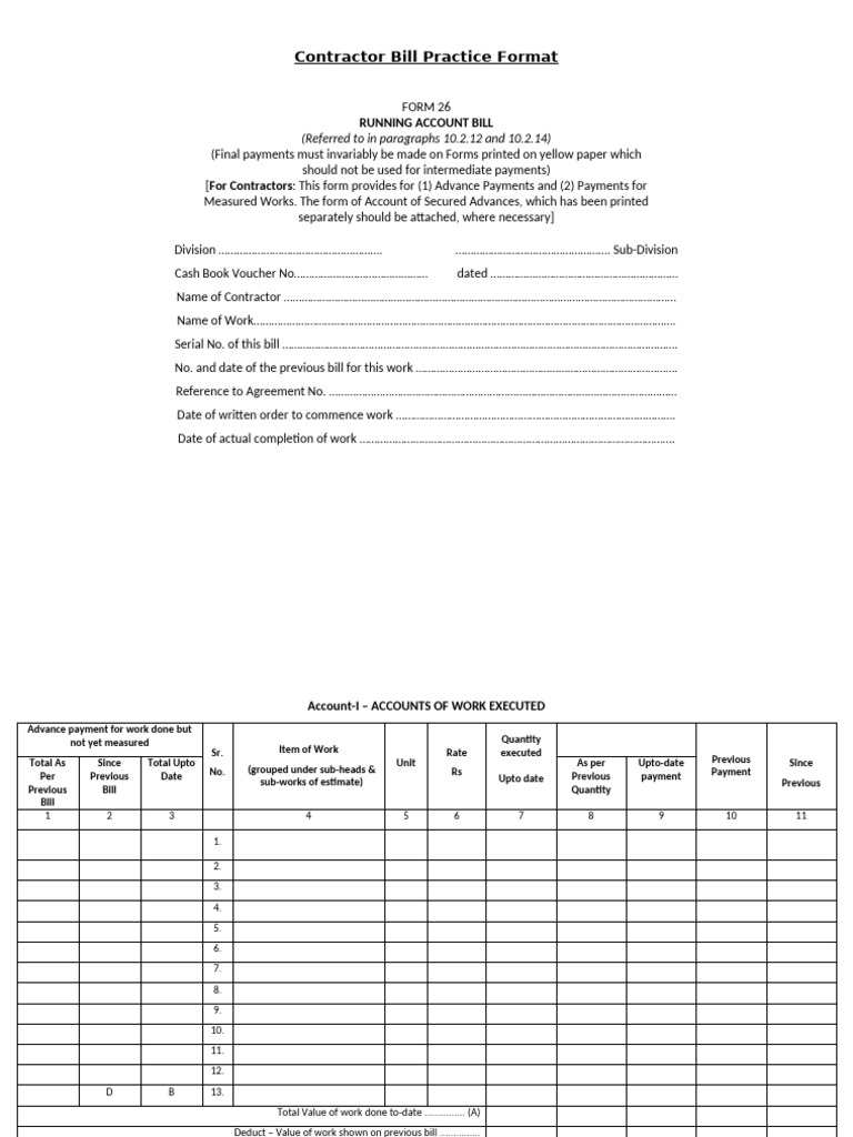 Contractor Bill Format | PDF | Chess Theory