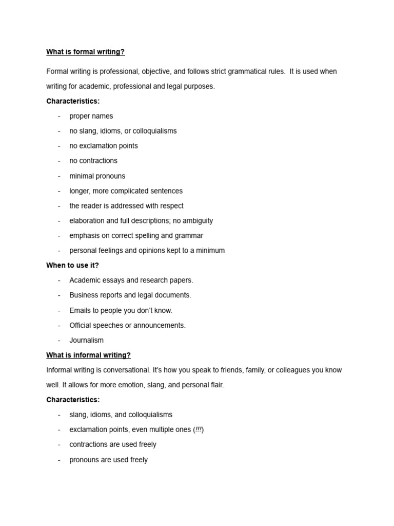 Notes - Formal and Informal Writing | PDF