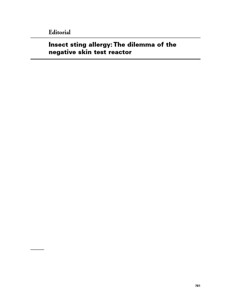 Insect Sting Allergy: The Dilemma of The Negative Skin Test Reactor ...