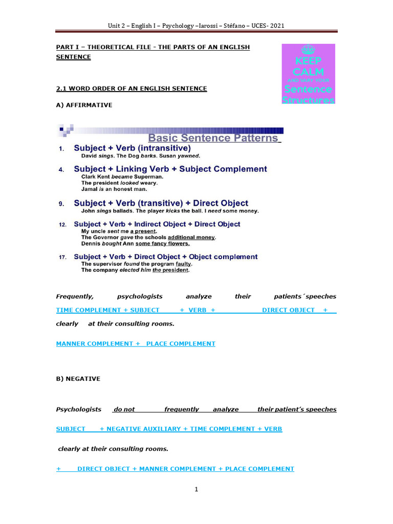 Types of Sentences - Unit 2 - Theory - Iarossi - Stefano - Uces - 2021 ...