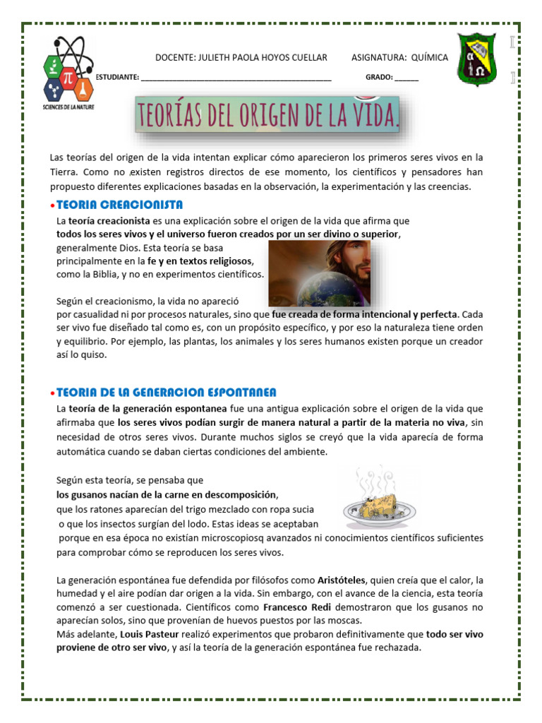 Teorías Del Origen de La Vida1 | PDF | Vida | Biología