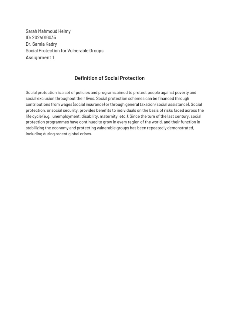 Social Protection Assigments | PDF | Sustainability | International ...