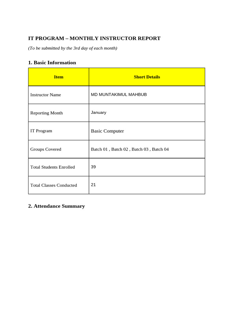 It Program - Monthly Report (January) | PDF | Computing