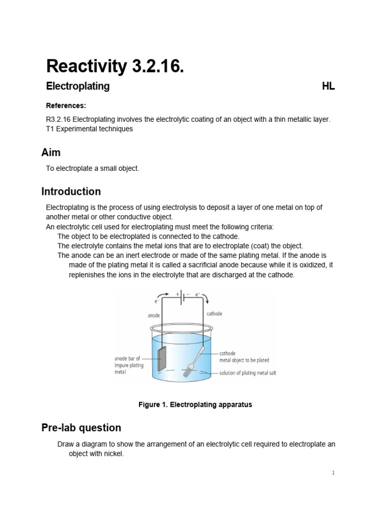 Electroplating Handout | PDF | Anode | Physical Sciences