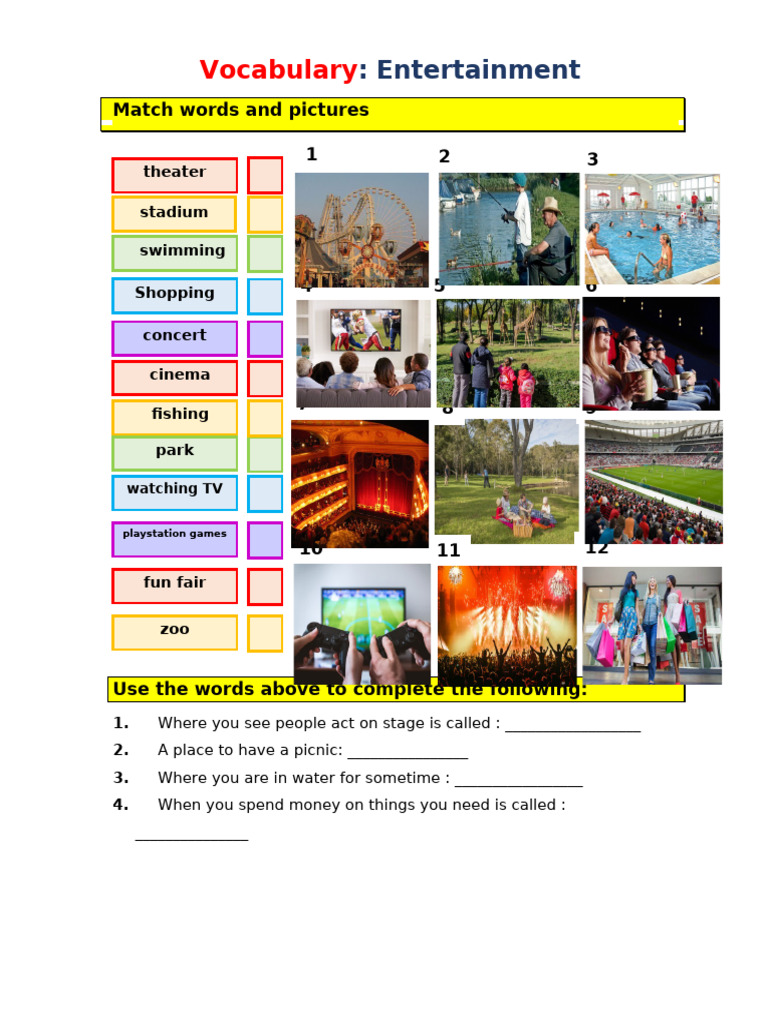 Means of Entertainment Picture Dictionaries 119028 | PDF