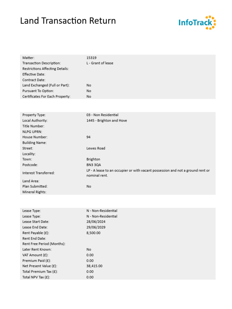 SDLT Draft - 94 Lewes Road, Brighton, BN3 3QA | PDF | Lease | Net ...