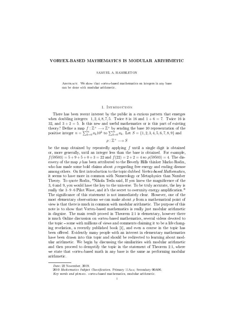 Vortex Based Mathematics Is Modular Arit | PDF