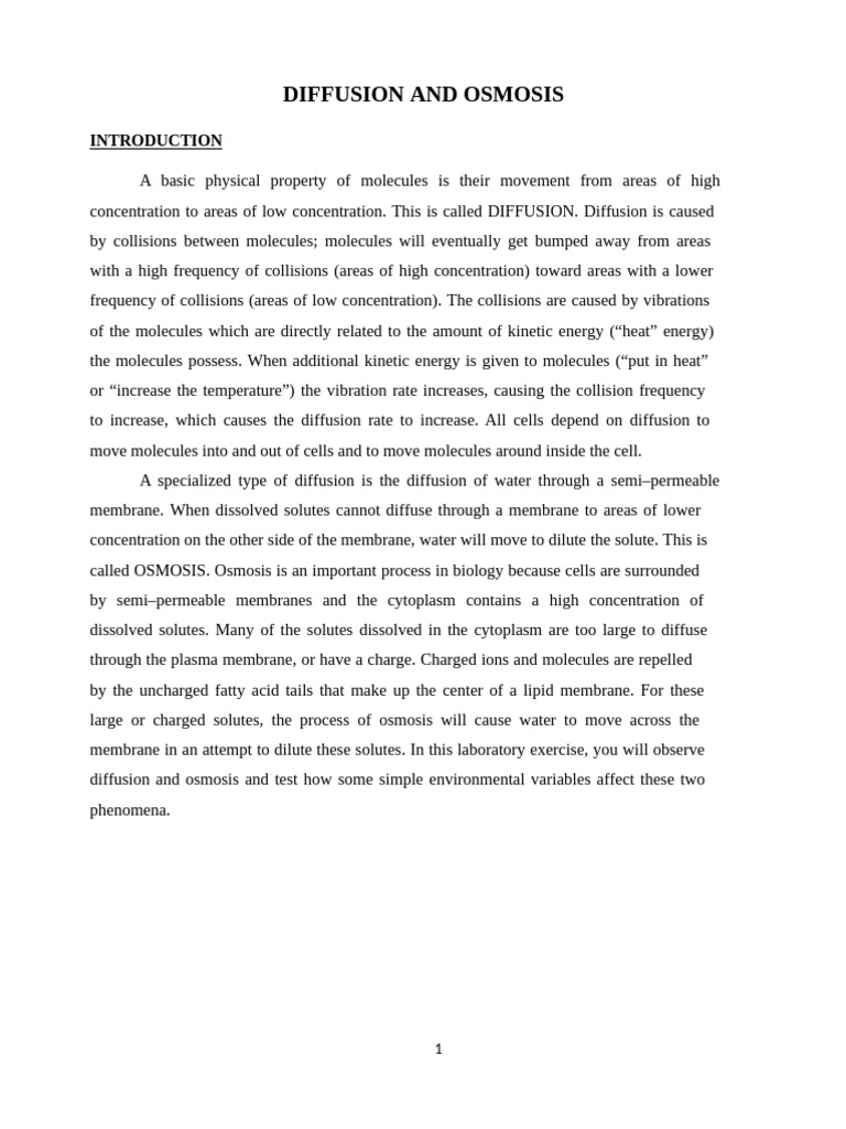 Lab 5 - Diffusion and Osmosis | PDF | Cell Membrane | Osmosis