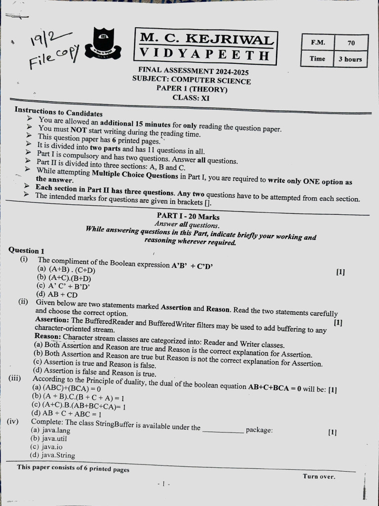 Computer Science Paper I | PDF