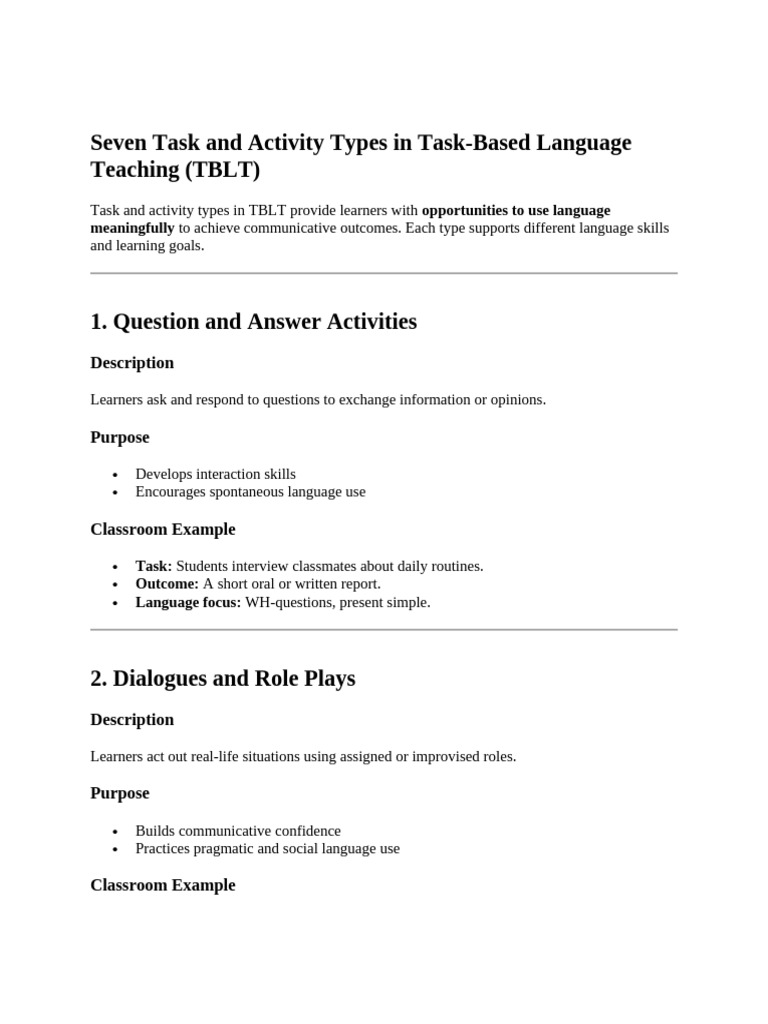 Seven Task and Activity Types in Task | PDF | Learning | Human ...