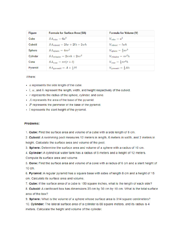 Area and Volume of 3 D Figures | PDF