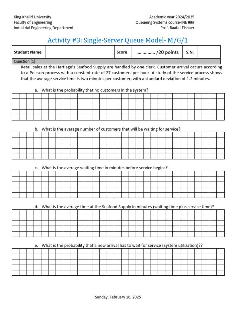 Class Activity #3 - Single-Queue Model - M - G - 1 | PDF | Applied ...