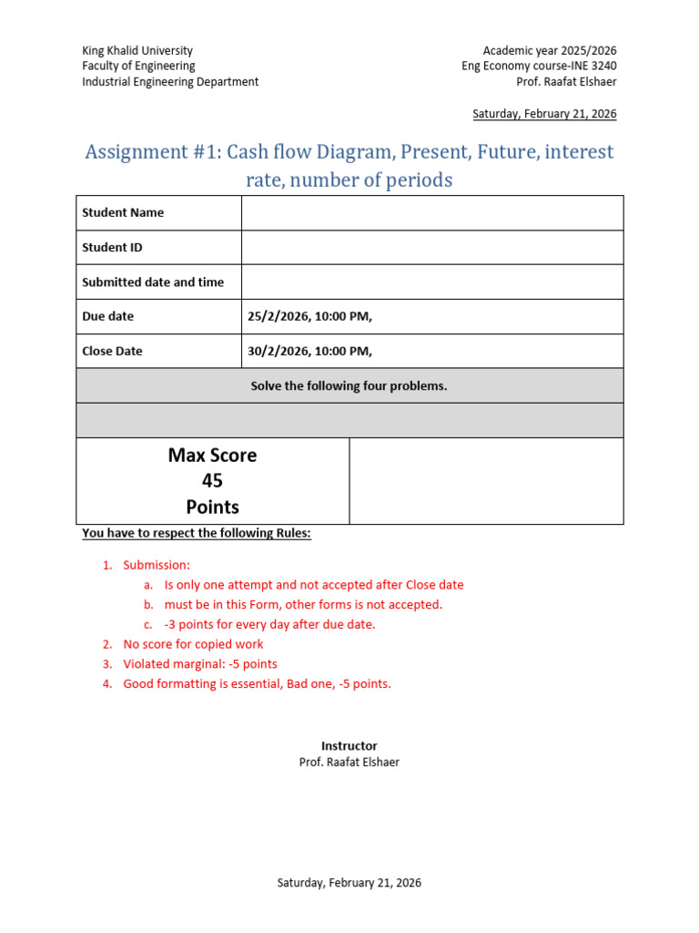 Assignment1-Cash Flow Diagram, Present, Future - PutYourNameHere | PDF ...