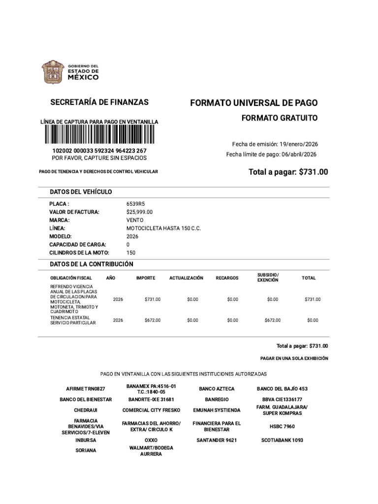 Recibo de Pago de Tenencia - DGR, GEM | PDF | Bancos | Finanzas personales