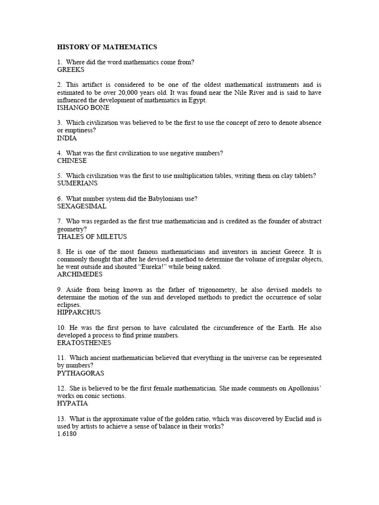 History of Mathematics (December 8) | PDF | Mathematics | Numbers