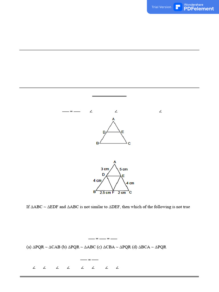 Maths Class X Chapter 06 Triangles Practice Paper 06 | PDF | Euclidean ...