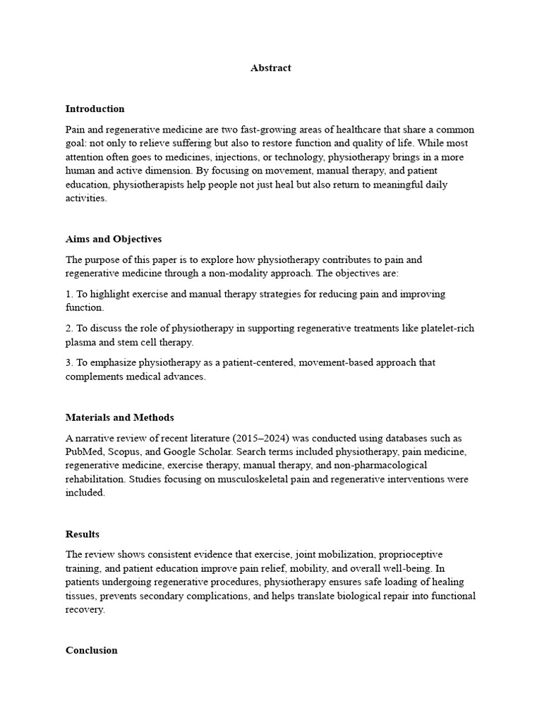 Abstract Pain and Regenerative Medicine Sneha | PDF