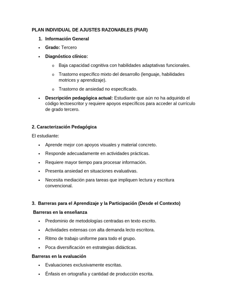Plan Individual de Ajustes Razonables Jhosue | PDF | Plan de estudios ...