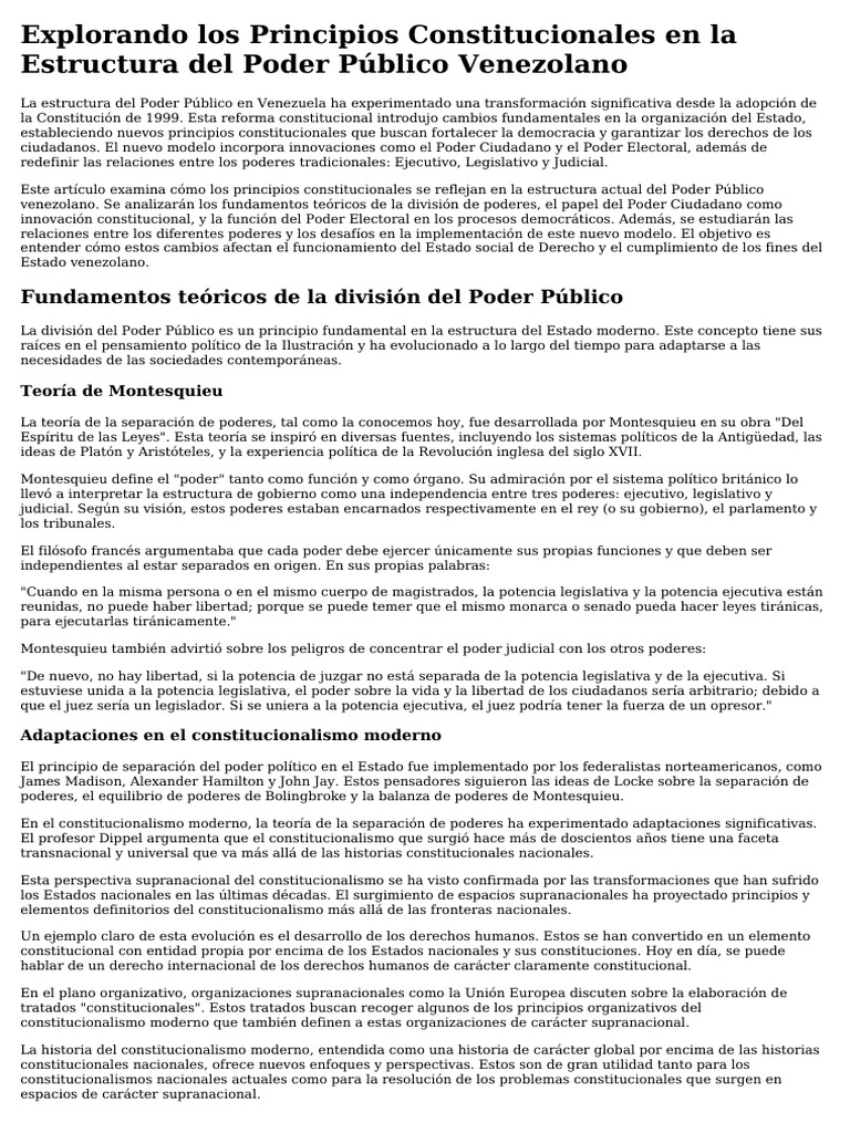 Explorando Los Principios Constitucionales en La Estructura Del Poder ...