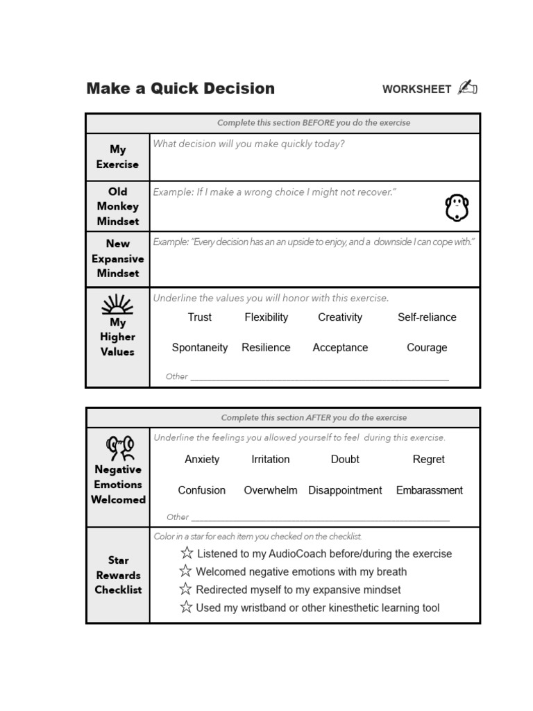 Make A Quick Decision WORKSHEET | PDF