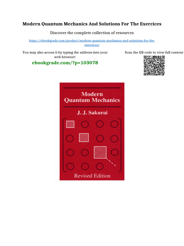 Modern Quantum Mechanics and Solutions For The Exercices Online Reading ...