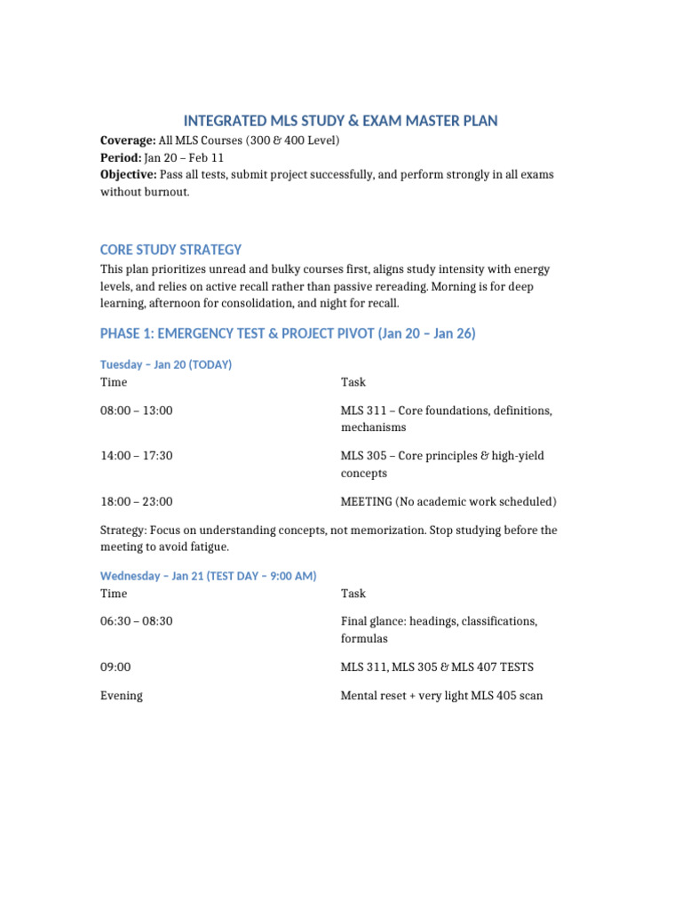 Integrated MLS Study Exam Master Plan | PDF | Behavioural Sciences ...